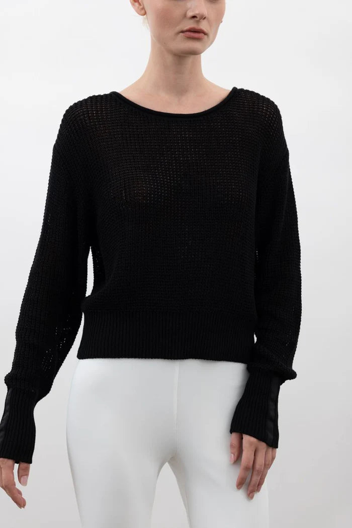 Cotton Sweater Crew Neck - Black Monochromatic Office Style