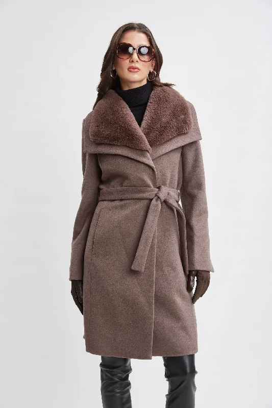 Faux Fur Collar Wool Wrap Coat Cool Women's Distressed