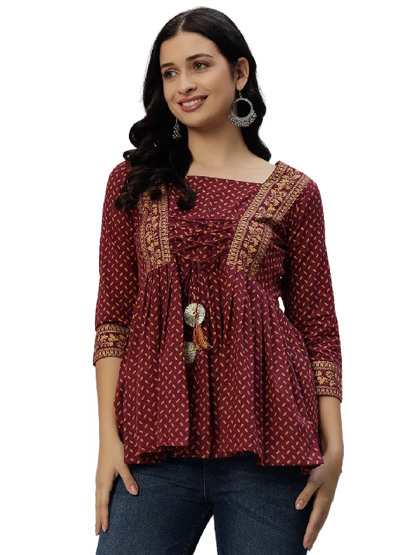 Cotton Printed Regular Top Laid - back Women's Style