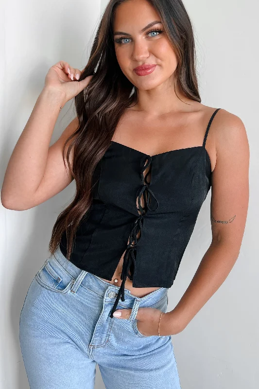 Just A Peek Tie-Front Tank Top (Black) European
