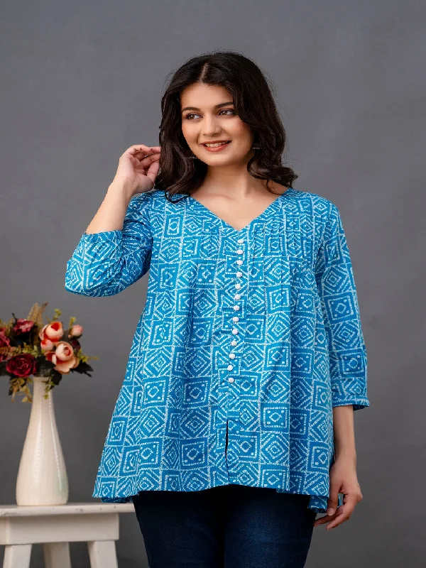 Printed 3/4 Sleeves Regular Pure Cotton Top Refined Women's Classic 