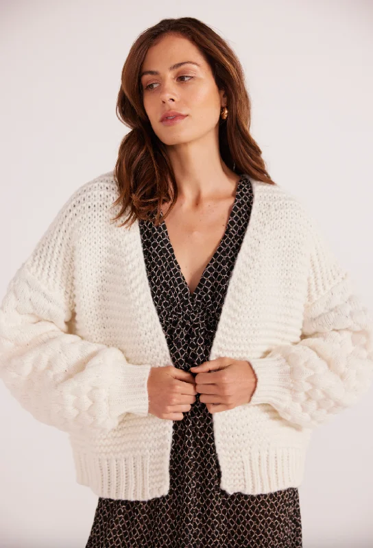 Abby Textured Knit Cardigan - Cream Sleek Women's 