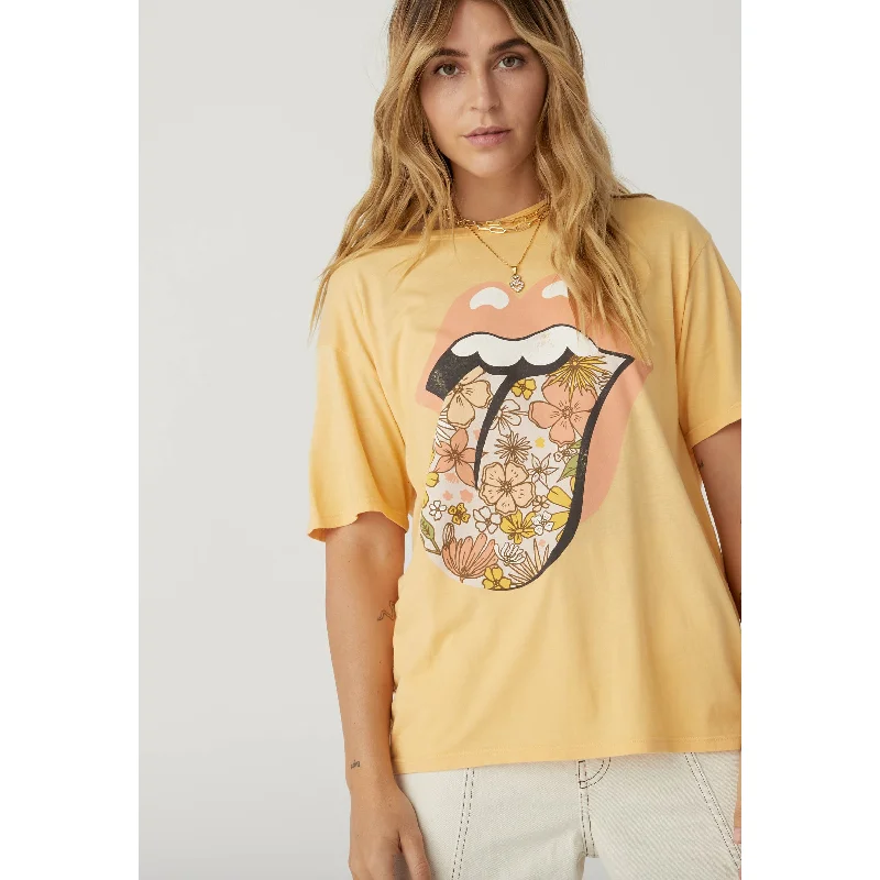 Rolling Stones Flower Tongue Boyfriend Tee Tough Women's Military - inspired