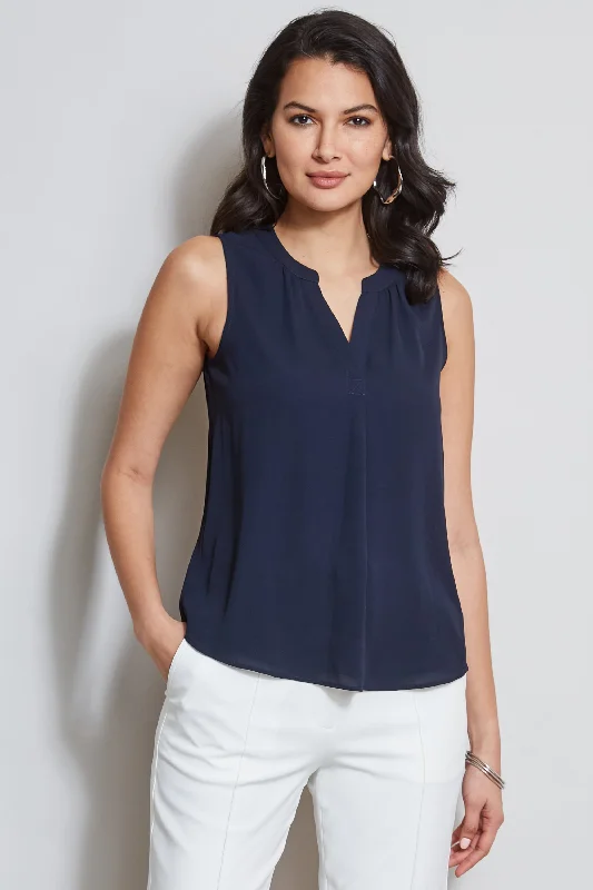 T-Tahari Sleeveless Split Neck Shirt Refined Women's Velvet