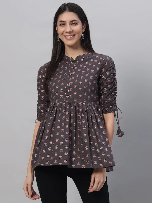 Cotton Printed Regular Top Cozy Women's Sherpa - lined