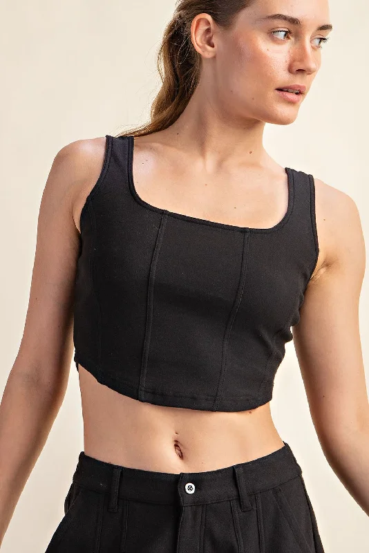 Charlize Square Neck Crop Tank (Black) Traditional Women's 