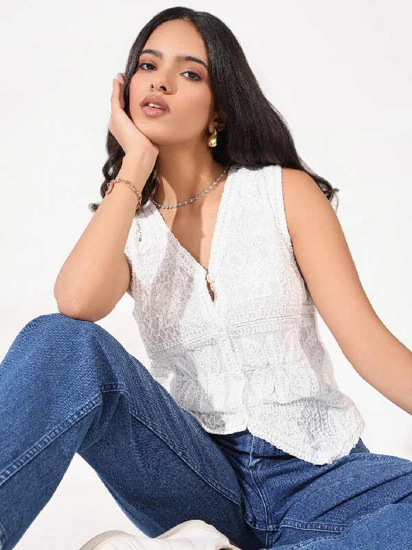 Women White Solid Vest Top Earthy Women's 