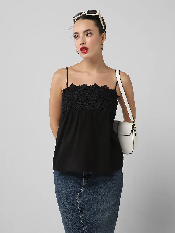 Women Black Solid Top Streetwear Style for 