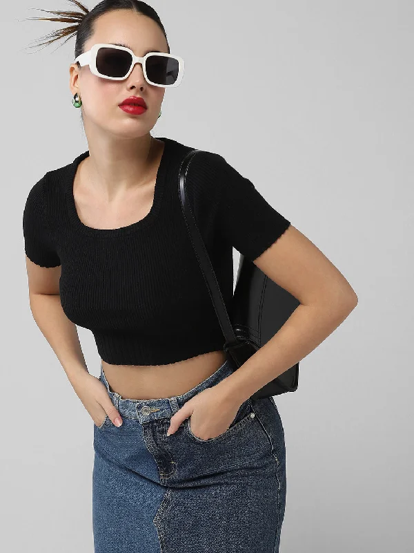 Women Black Solid Top Confident Women's Power