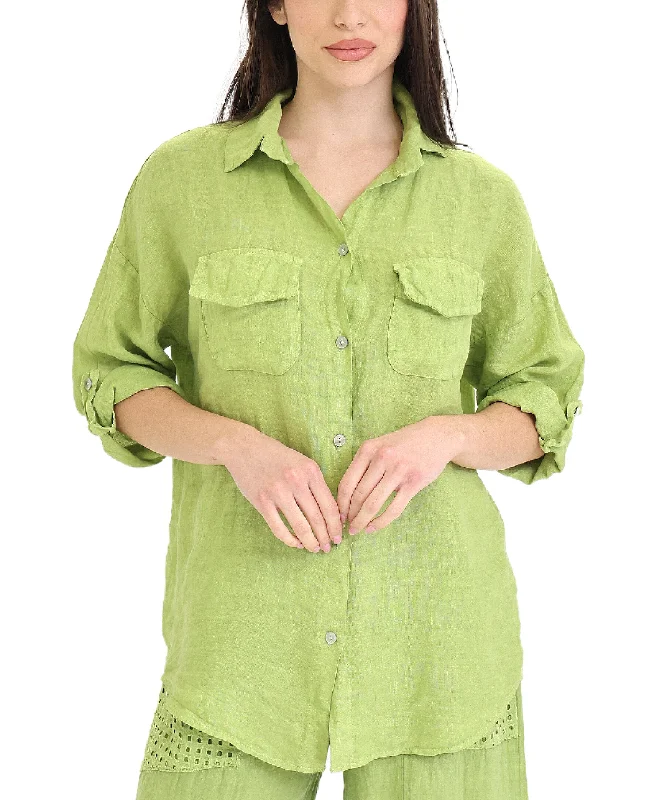 Linen Button Front Shirt Laid - back Women's Style
