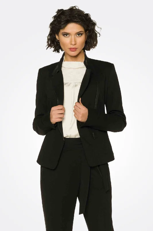Zip Detail Jacket - Black Sleek Women's Metallic