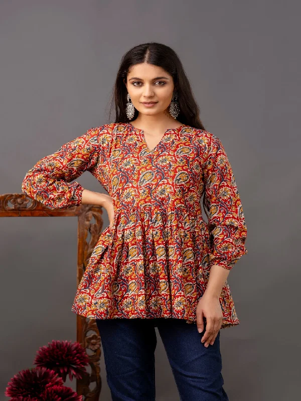 Printed 3/4 Sleeves Regular Pure Cotton Top Vintage Women's 1970S 