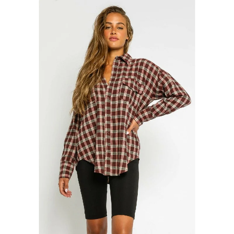 Plaid Oversized Shirt Relaxed Women's 