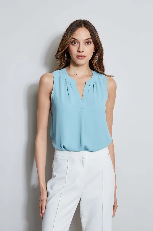 T-Tahari Sleeveless Split Neck Top Feminine Women's Soft 