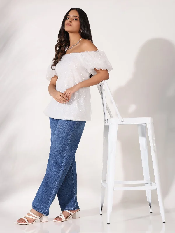 Women White Solid Top Feminine Women's Soft 