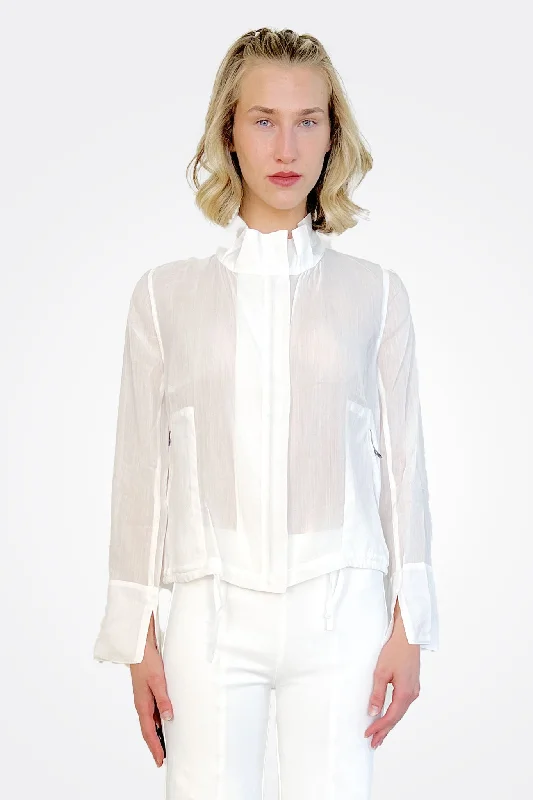 Yabella Sheer Mockneck Zip Jacket - White Sophisticated Women's 