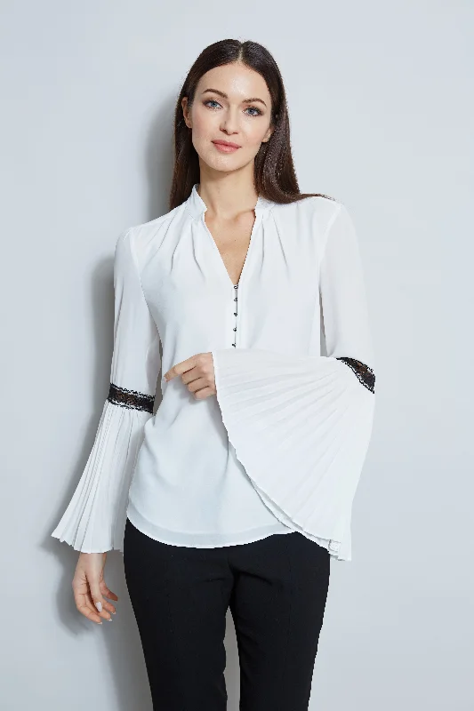T-Tahari Pleated Lace Sleeve Shirt Refined Women's Classic 