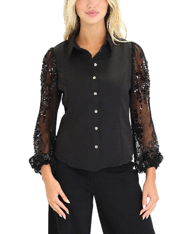 Blouse w/ Sequin Sleeves Athletic Women's High - 