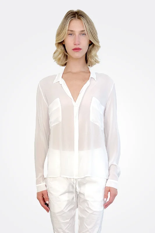 Pocket Silk Button Down - White Relaxed Women's 