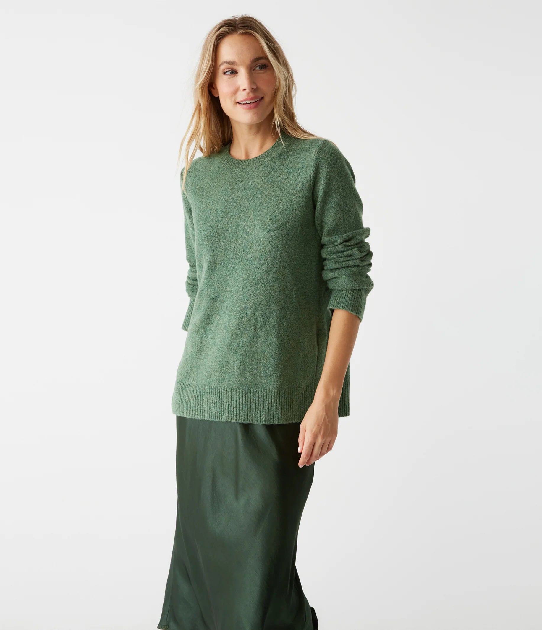 Imogen Crew Neck Sweater - Spruce Monochromatic Office Style