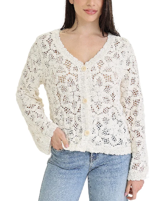 Chenille Crochet Cardigan Sweater Contemporary 