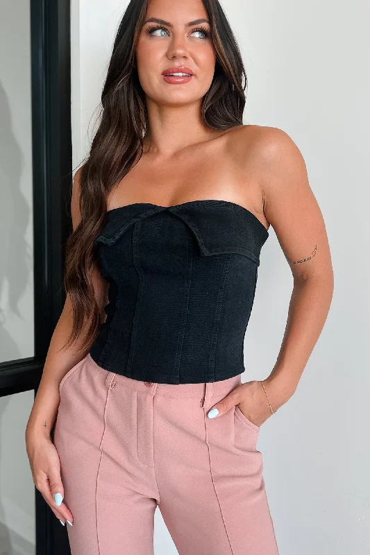 We're Not Meant To Be Strapless Denim Top (Black) Sharp Women's Italian