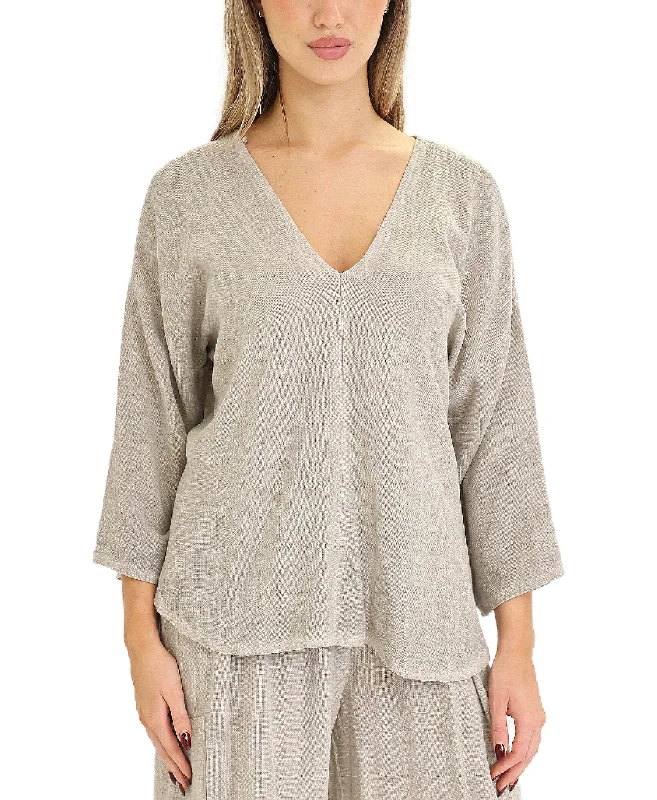 Linen & Cotton Combo Top Sleek Women's Metallic
