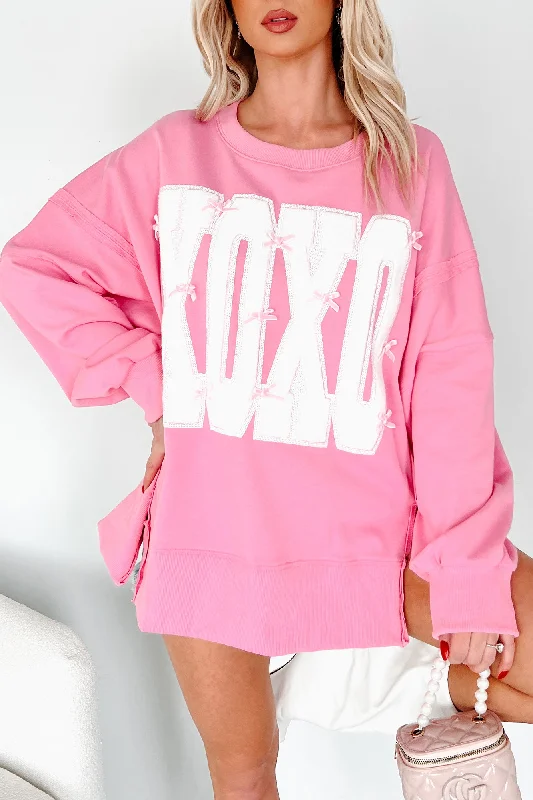 A Loving Aura 'XOXO' Terry Graphic Long Sleeve Top (Pink) Feminine Women's Style 