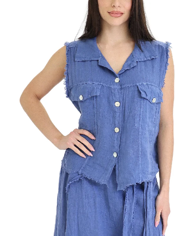 Linen Vest w/ Frayed Edges Minimalist Women's Casual
