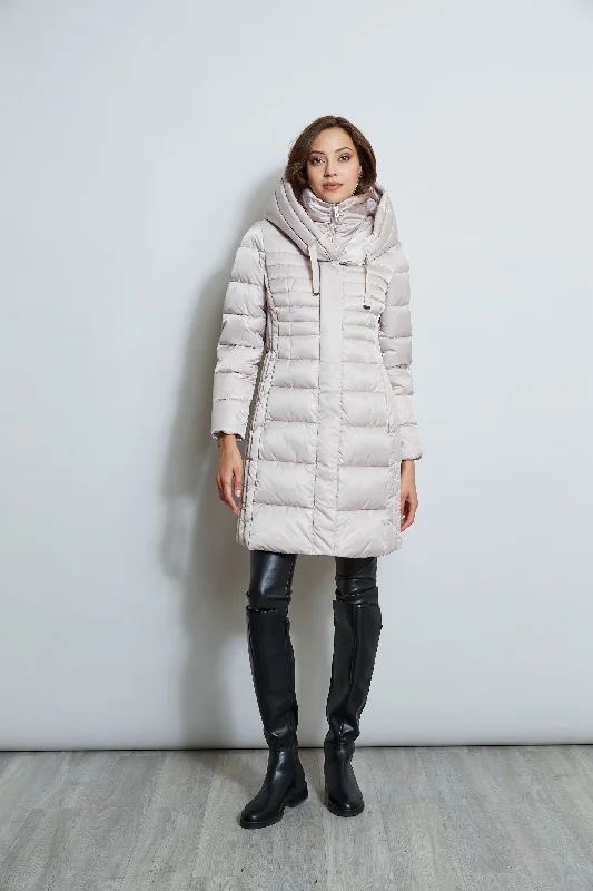 Tahari Double Layer Long Puffer Coat French