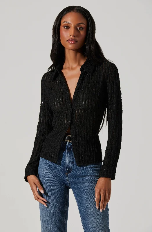 Iryna Sheer Textured Top - Black Practical Women's Quick - dry