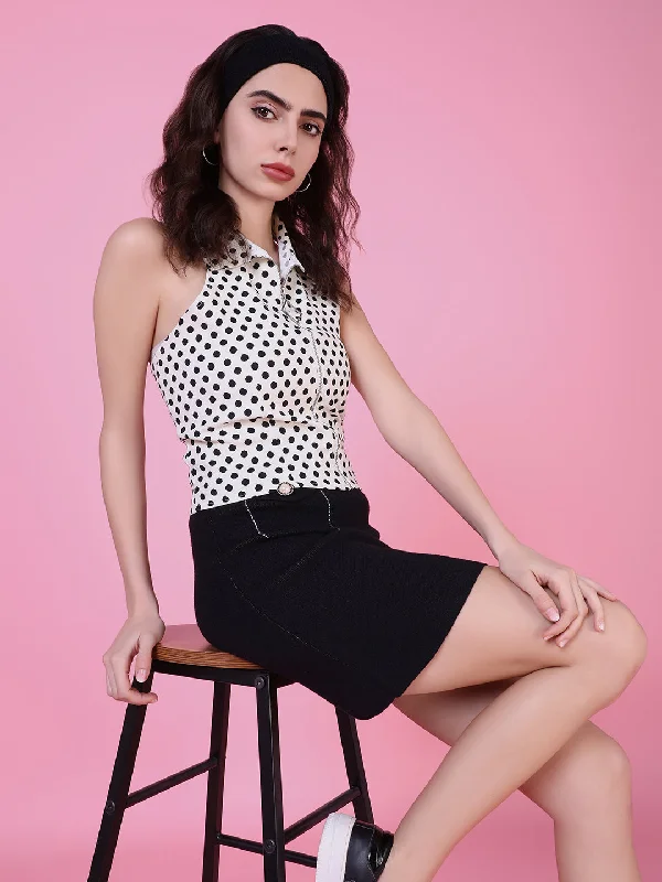 Women Cream Polka Dots Top Relaxed Women's 