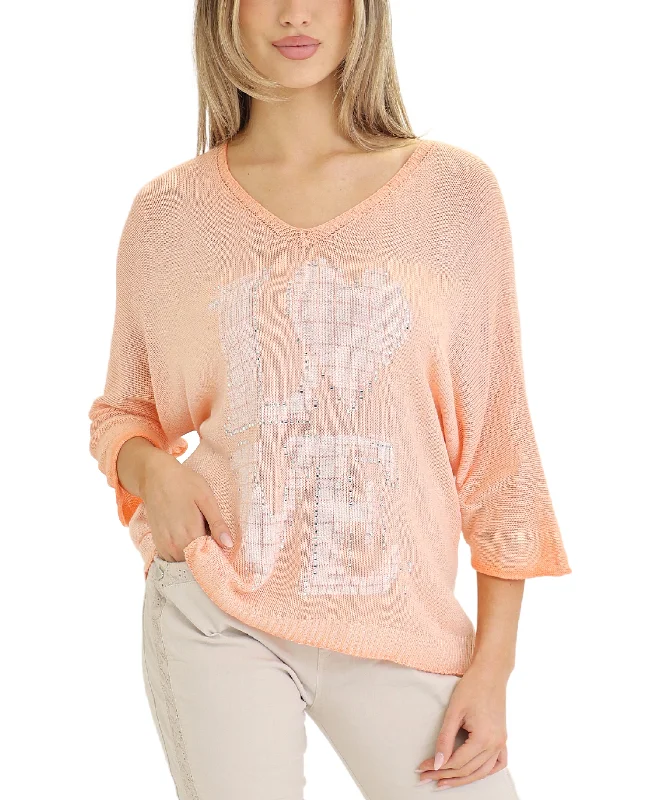 'LOVE' Knit Top w/ Rhinestones Dapper Women's Bow - adorned