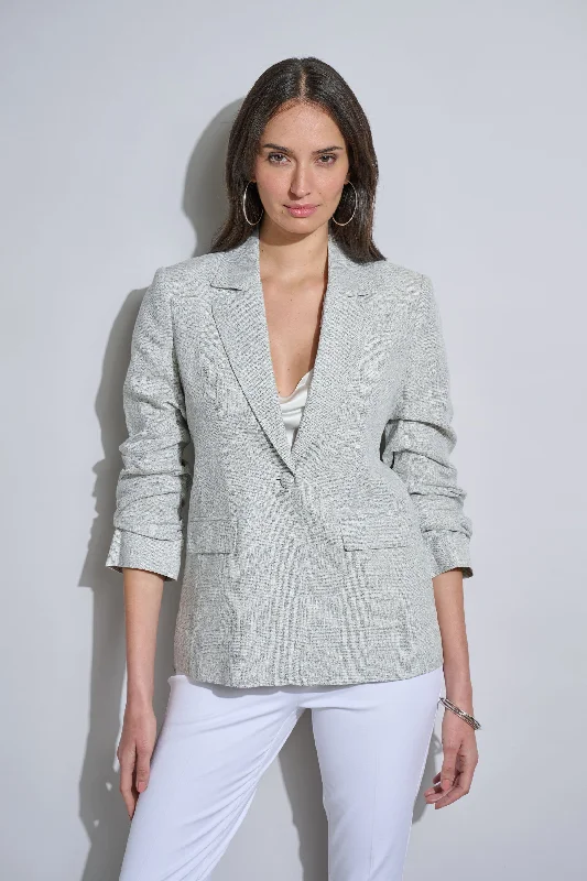 Plaid Ruched Sleeve Linen Blazer Feminine Women's Soft 