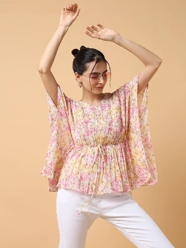 Women Pink Floral Kaftan Top Cozy Women's Winter