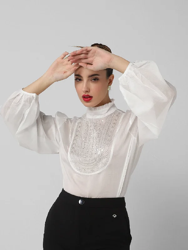Women White Solid Top Unique Women's Upcycled