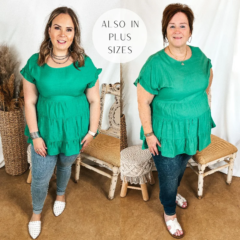 Belong To You Tiered Top with Ruffle Cap Sleeves in Emerald Green Vacation