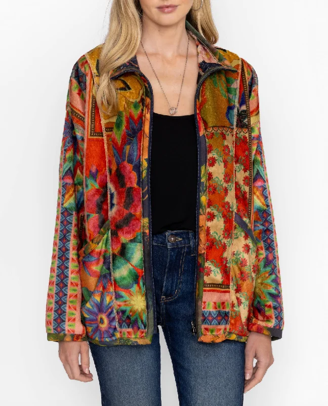 Joan Zip Reversible Sherpa Jacket - Tie Dye Scarf Print Dapper Women's Bow - adorned