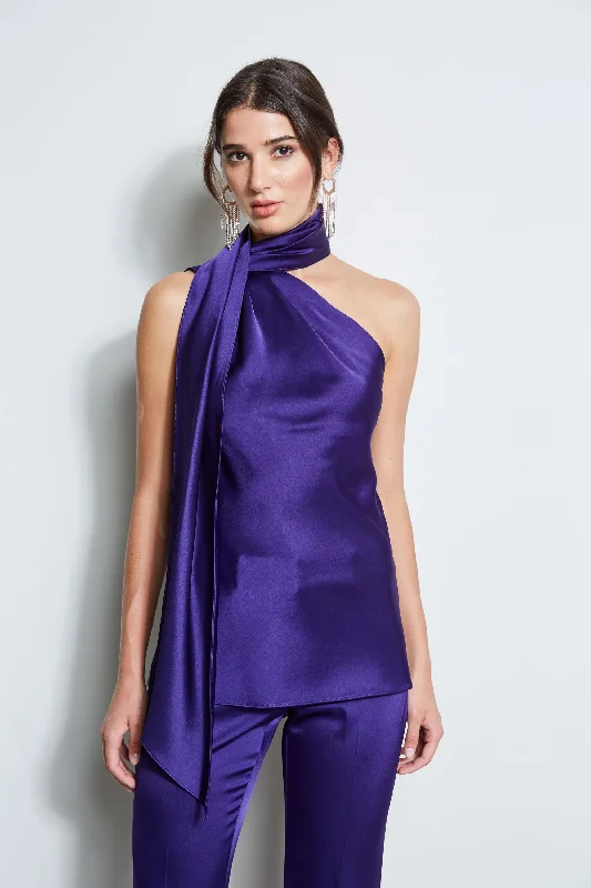 Satin One Shoulder Scarf Top Artistic Women's Avant - 