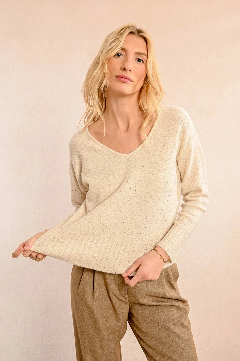 Knit & Sequin Sweater - Off White Sustainable Organic