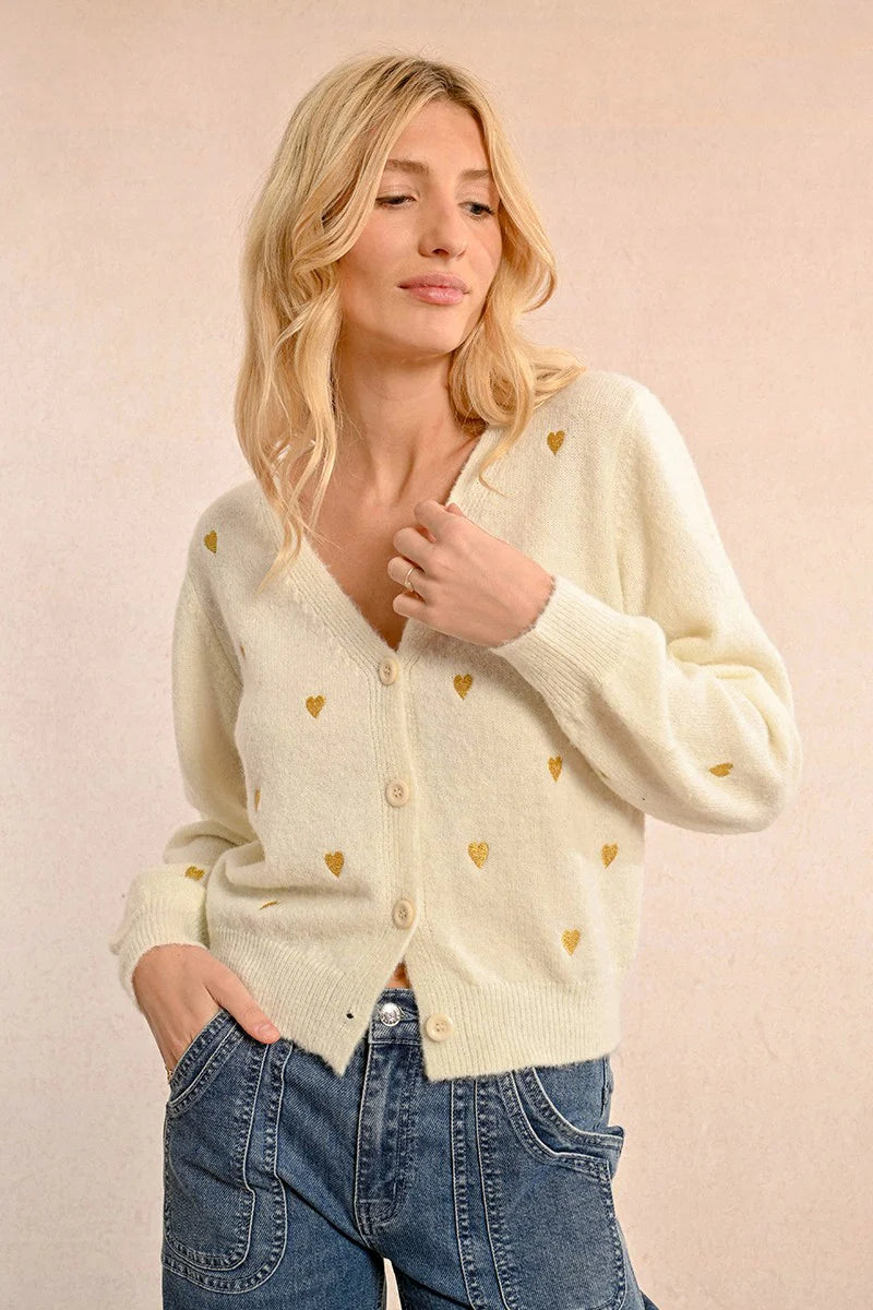 Short V Neck Cardigan - Off White performance