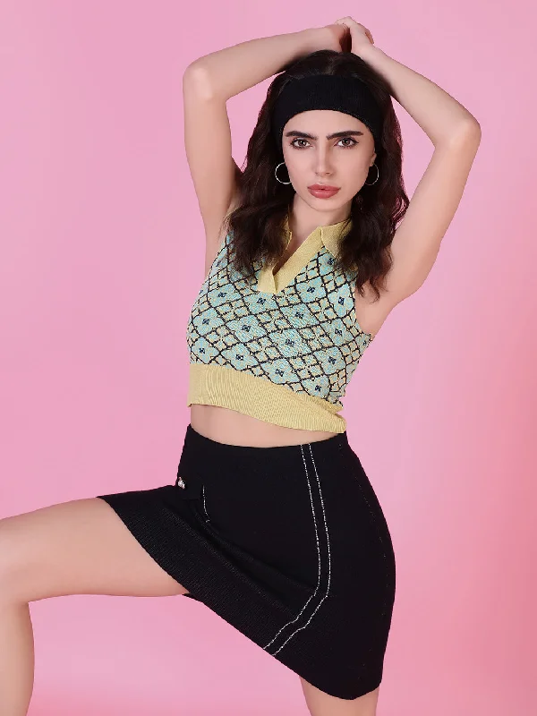 Women Green Solid Crop Top Traditional Women's 