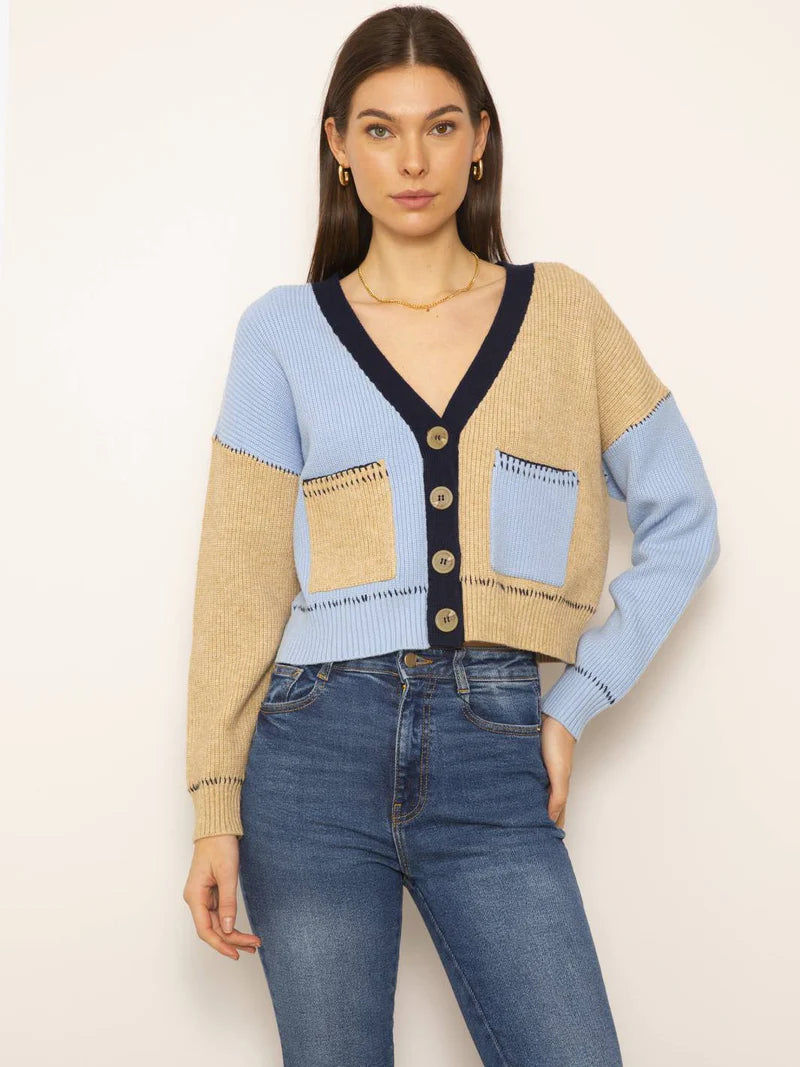 Casey Colorblock Cardigan - Blue Multi Monochromatic Office Style