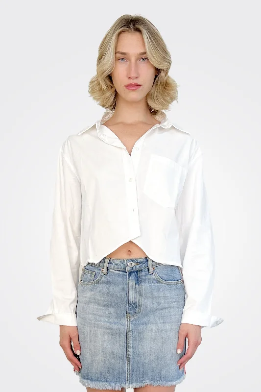 Crop Button Down Shirt - White Refined Women's Velvet