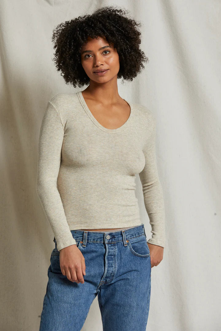 Whitney Rib U Neck Long Sleeve Sweater - Oatmeal Street