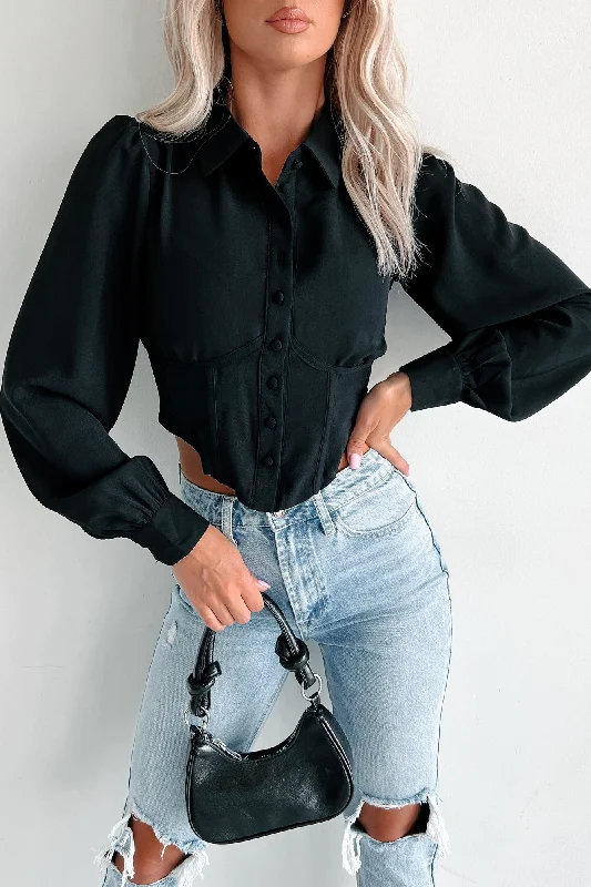 Becoming An Icon Long Sleeve Corset Blouse (Black) Disco