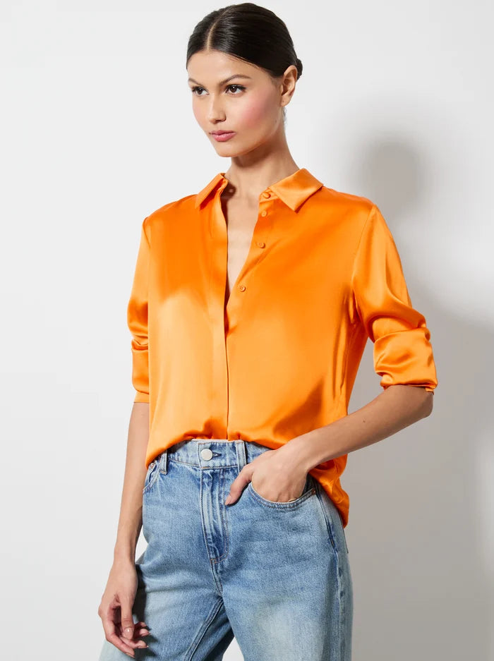 Willa Placket Top - Orange Blaze Cool Women's Distressed