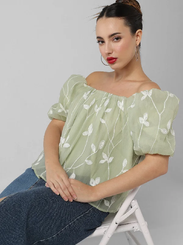Women Green Floral Top Edgy Women's Punk