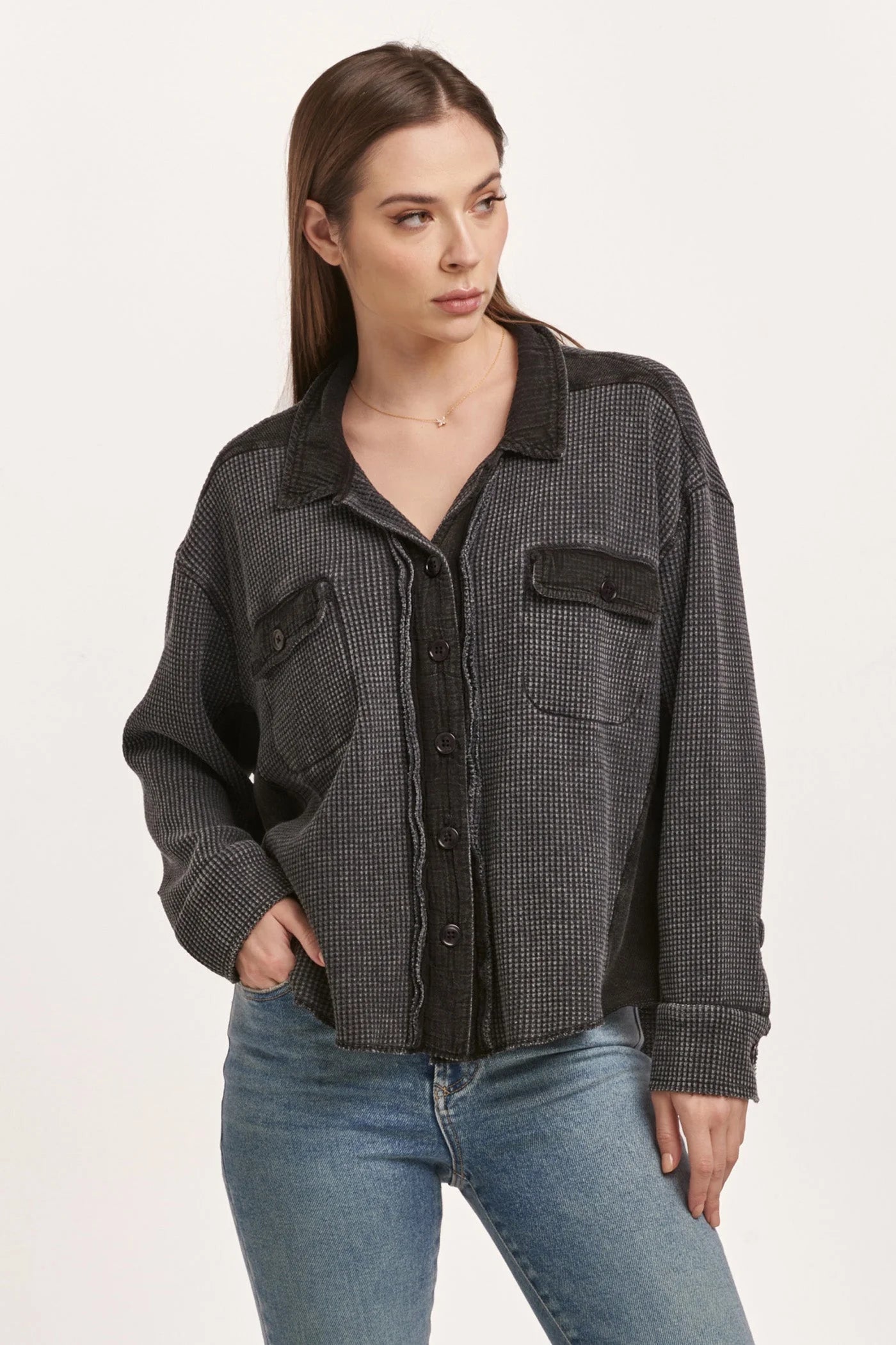 Foster Thermal Shirt Jacket - Black Unique Women's Upcycled