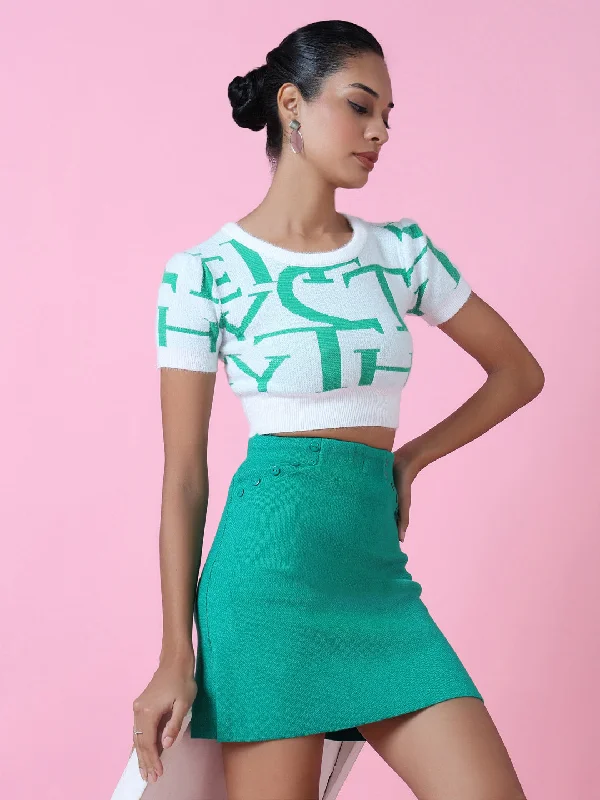 Women Green Graphic Crop Top Modern Women's Tech